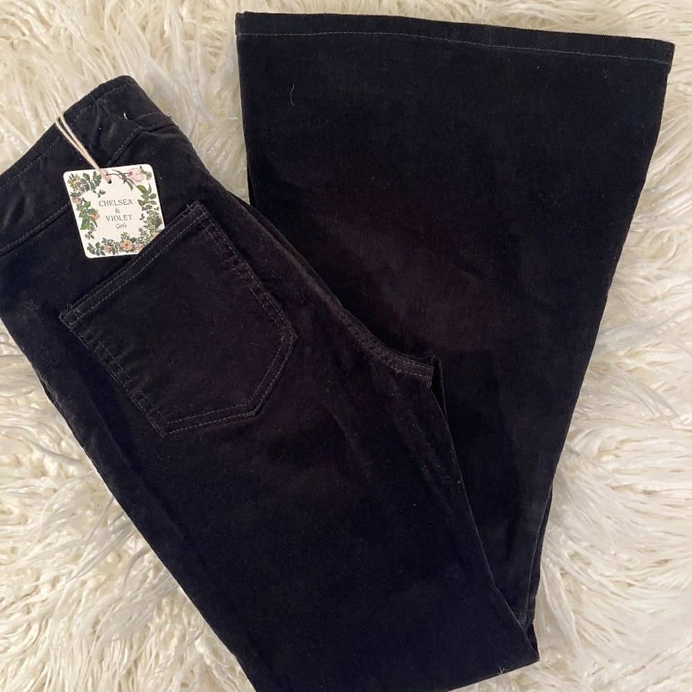 Chelsea and Violet girls "Flare Big Bell pants in velvet black corduroy" NWT